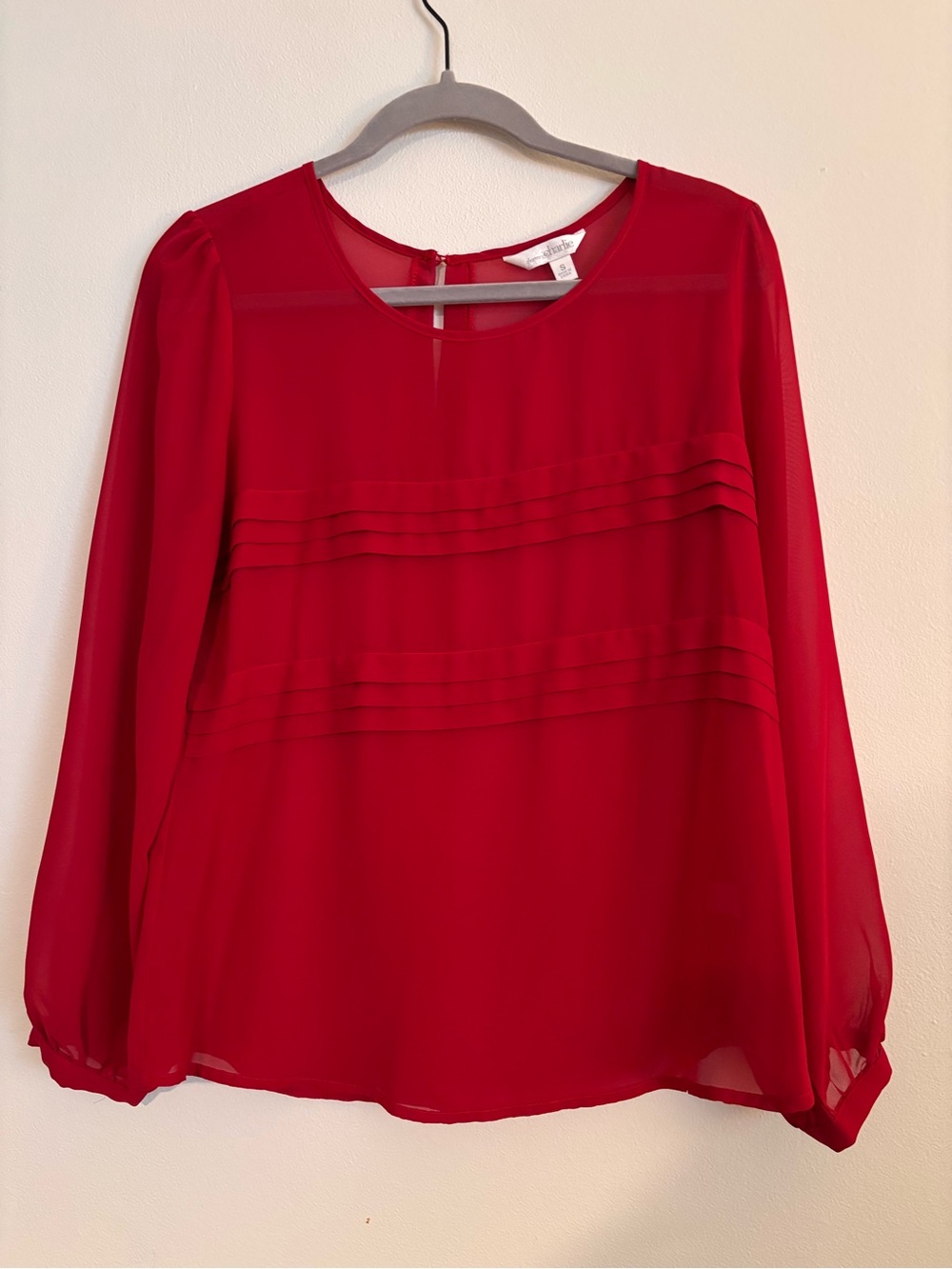 Charming Charlie Red Pleated Chiffon Long Sleeve Blouse